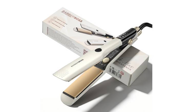 BarberBoss AuraSleek Wide Plate Ceramic Hair Straightener - White