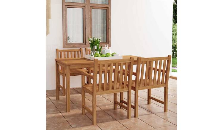 Walplus 5 Piece Solid Teak Wood Garden Dining Set - Brown - 160 x 80 cm