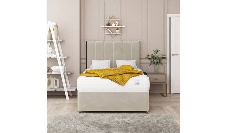 Bed Choices Herringbone Single 2 Drawer 26" Headboard Divan Bed Set - Cream