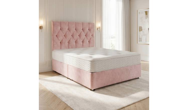 Somnior Chester Velvet Small Single Open Coil Divan Bed Set - Pink