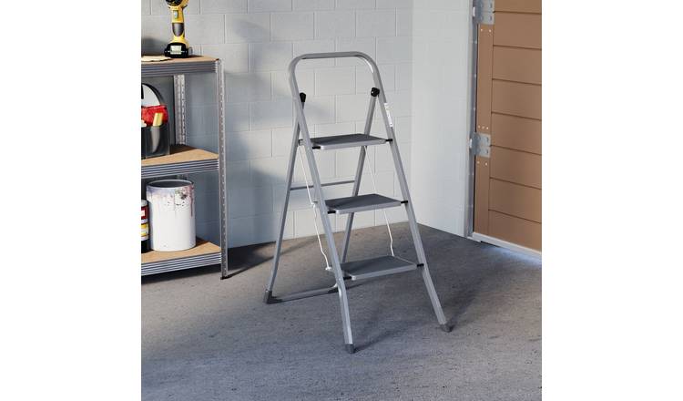Home Vida 3 Step Ladder With Anti-Slip Mat - Grey