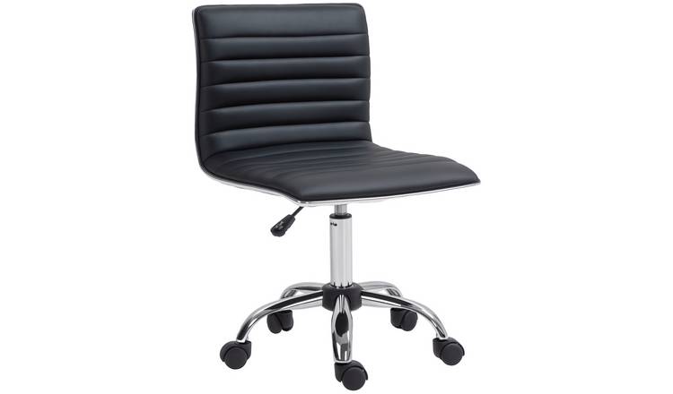 HOMCOM Faux Leather Armless Desk Chair with Adjustable Seat Height - Black