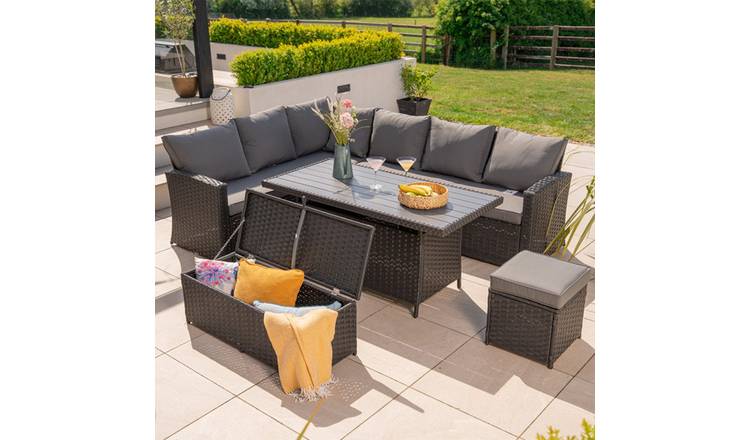 Furniture Maxi Rosen Rattan Effect 9 Seater Sofa Set - Black