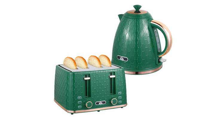 HOMCOM Kettle and 4 Slice Toaster Set with Auto Shut Off - Green