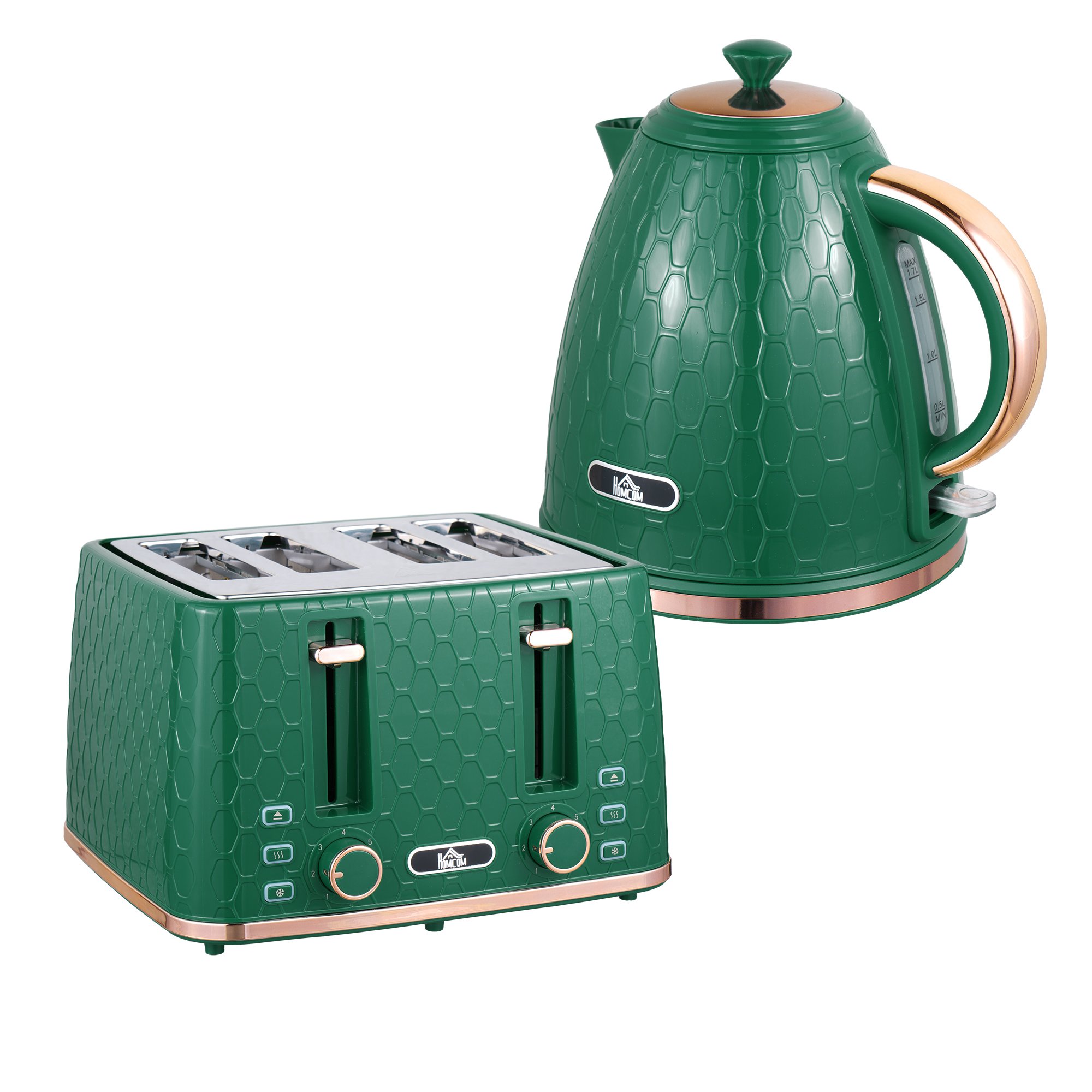 HOMCOM Kettle and 4 Slice Toaster Set with Auto Shut Off - Green - Image 2