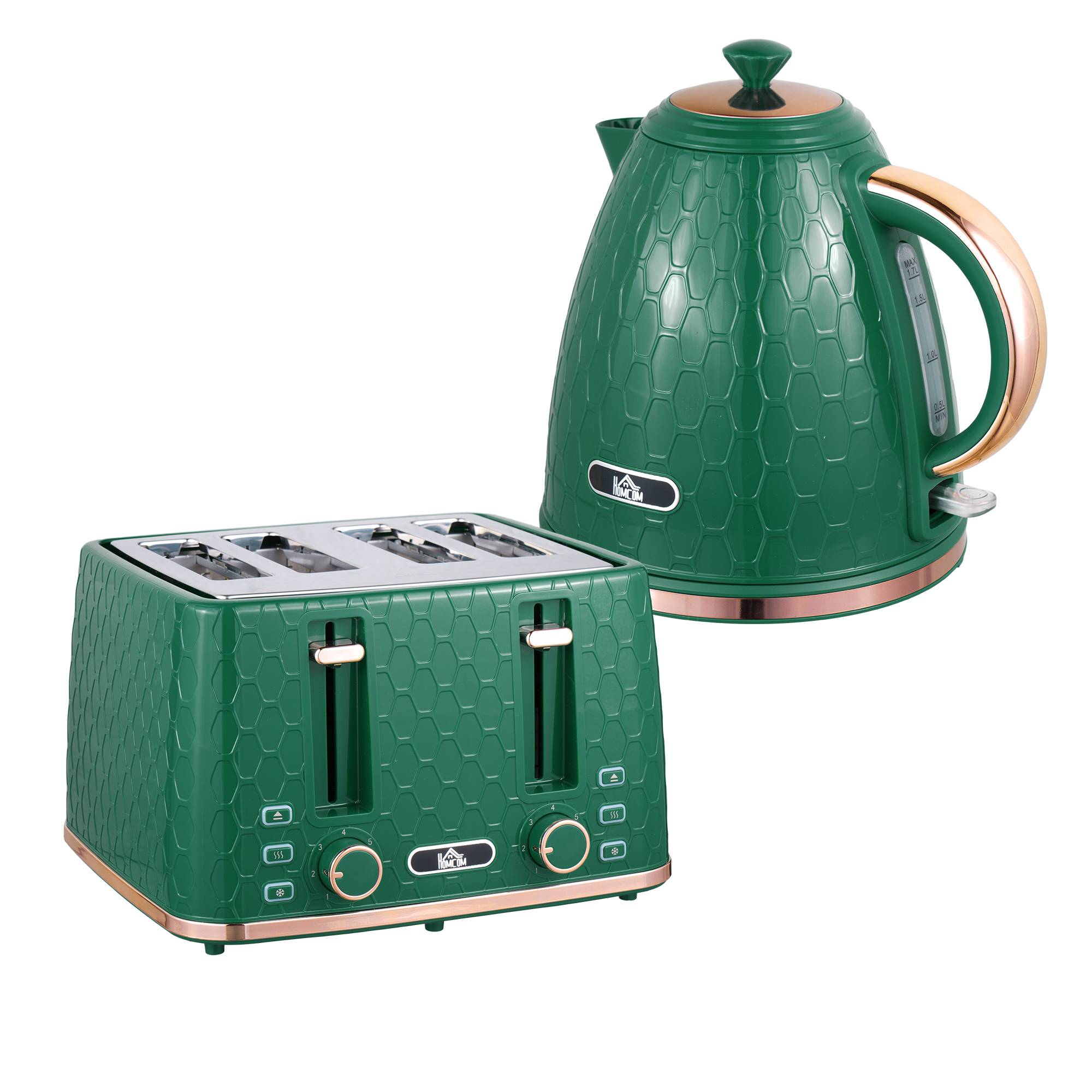 HOMCOM Kettle and 4 Slice Toaster Set with Auto Shut Off - Green - Image 2