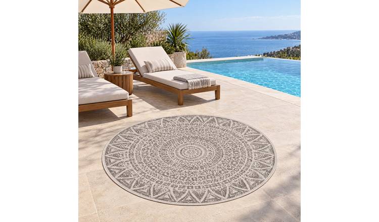 Hanse Home Grey Lilja Vintage Indoor Outdoor Reversible Round Rug - 100cm