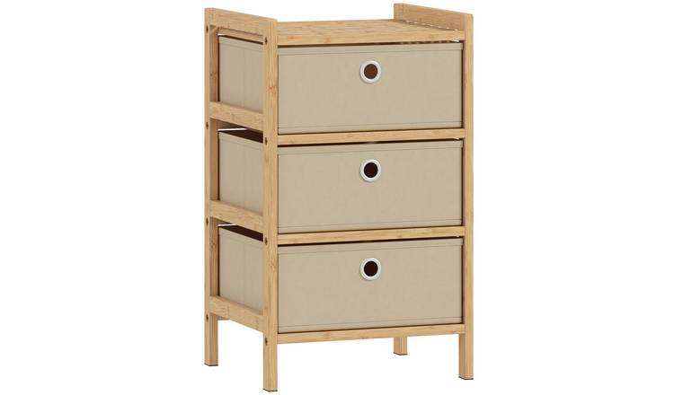 HOMCOM 3 Drawer Narrow Fabric Dresser with Bamboo Frame - Cream White