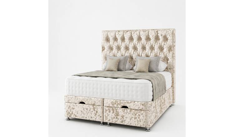 Comfy Deluxe Senna Crush Velvet 4ft6 Double End Lift Ottoman - Cream