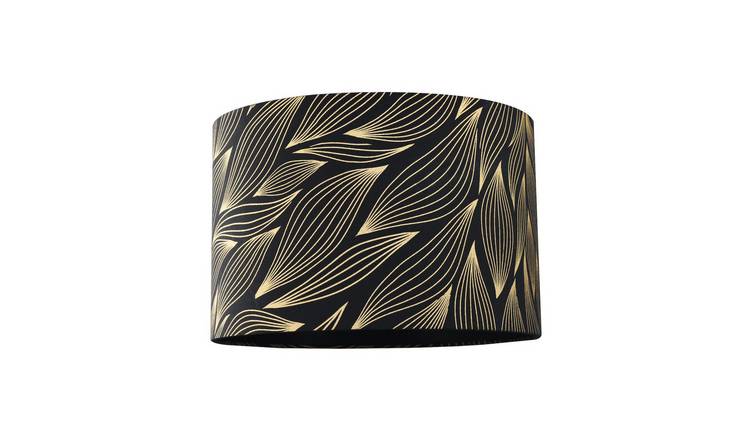 Happy Homewares Black with Gold Foil Leaves with Inner Satin Lampshade - 30cm