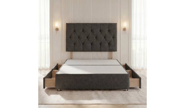 Somnior Chester Linen King 4 Drawer Divan Bed with Headboard - Charcoal