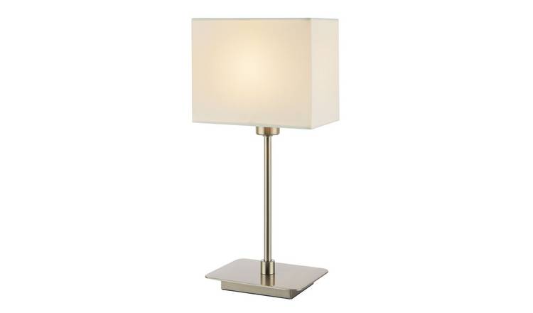 Happy Homewares Satin Nickel Bedside with White Cotton Fabric Table Lamp - 16cm