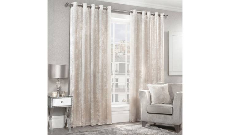 Alan Symonds Crushed Velvet Eyelet Curtains - Cream - 168 x 229cm