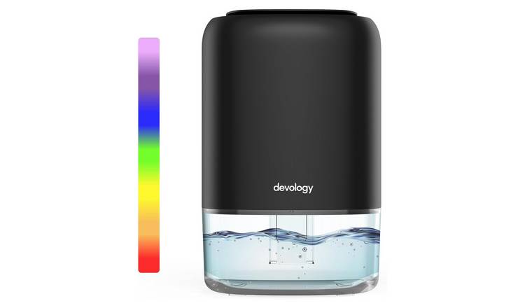 Devology Compact 1100ml Mini Dehumidifier with 7 LED Mood Light Colours - Black