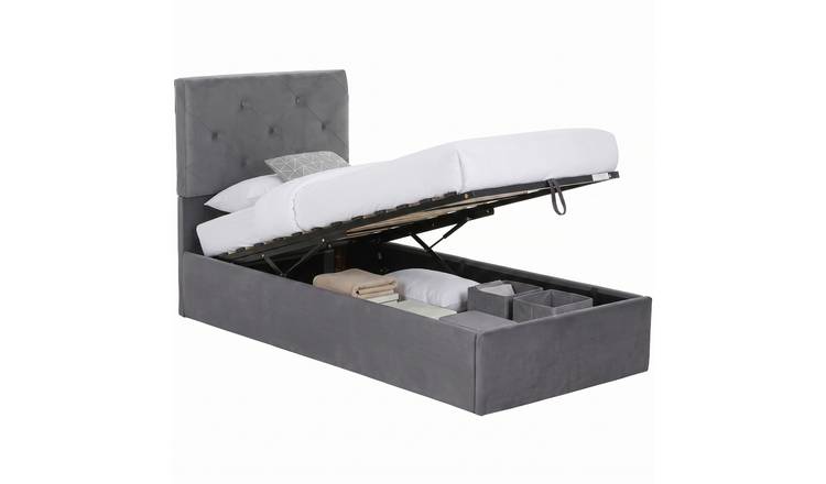 HOMCOM  3FT Single Size Velvet Upholstered Platform Bed Frame - Dark Grey