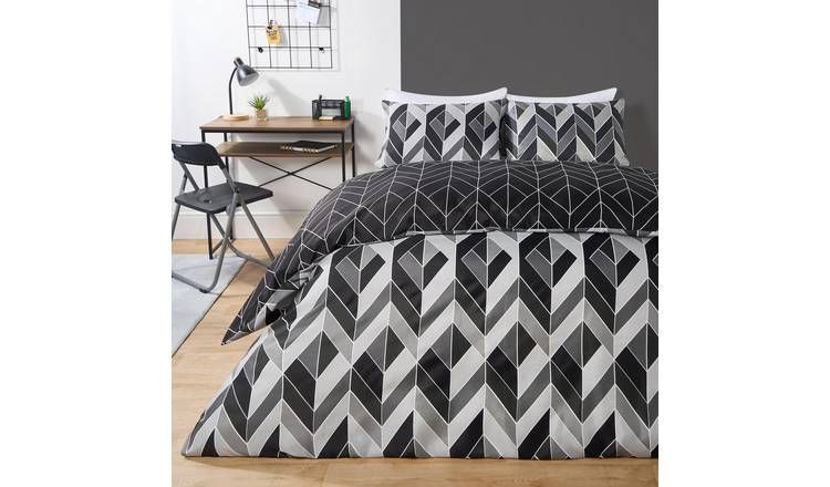 OHS Abstract Chevron Reversible Duvet Cover Bedding Set Grey - Double