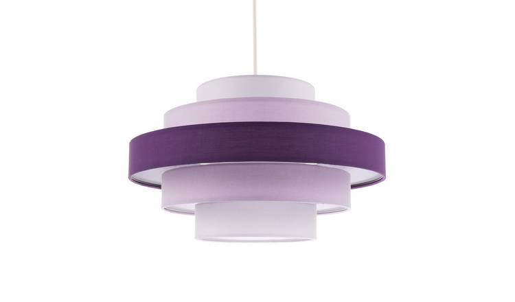 Happy Homewares Purple Round Triple Tier Cotton Fabric Pendant Shade - 35cm