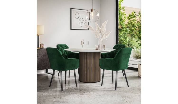 Furniture Online Arlo Anika Marble Top w Wal Legs Dining Table & 4 Green Chairs