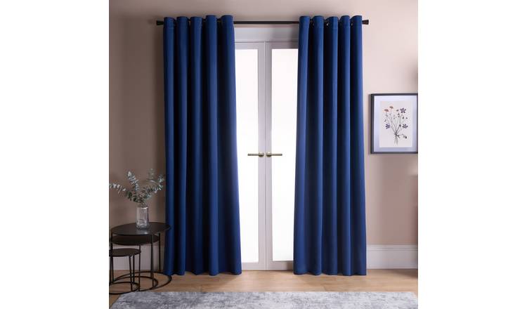 OHS Essentials Plain Eyelet Blackout Curtains 168 x 229cm - Navy