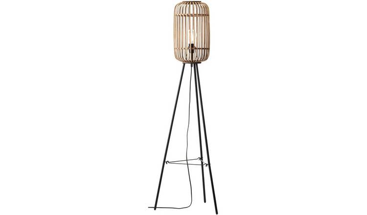 Loops Direct Steel Bamboo and Wood Floor Lamp - Natural Bamboo and Matt Black
