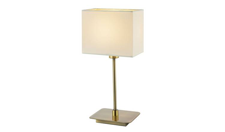 Happy Homewares Antique Brass Bedside with White Cotton Fabric Table Lamp - 16cm