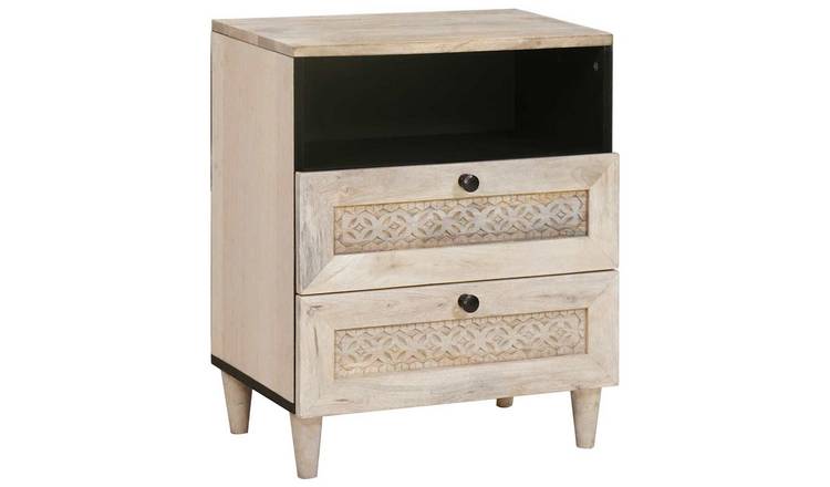 Walplus 2 Drawer Wood Bedside Cabinet 1 Shelf - White - 50 x 33 x 62 cm
