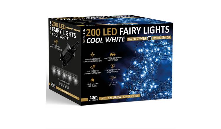 NETTA 200 LED 10m Christmas Fairy String Lights with Timer - Cool White