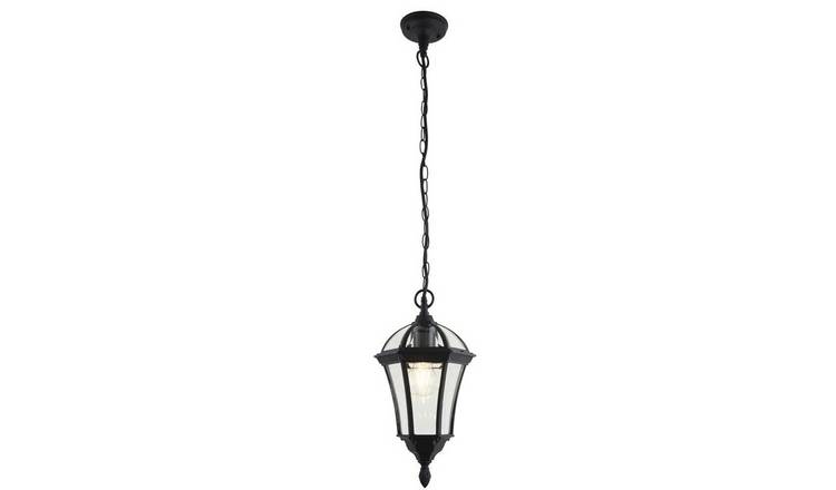 Loops Direct Die Cast Aluminium Hanging Lantern - Black and Clear Glass