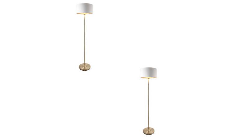 Loops Direct Pack of 2 Antique Brass Floor Lamp - Vintage White