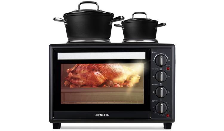 NETTA 35L Mini Oven with Double Hotplates, Grill & 120-Minute Timer