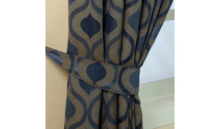 Homescapes Pack of 2 Modern Wave Jacquard Curtain Tie Backs – Blue