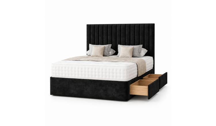 Comfy Deluxe 4ft Small Double    2 Drawer Suede  Divan Bed Set -  Black