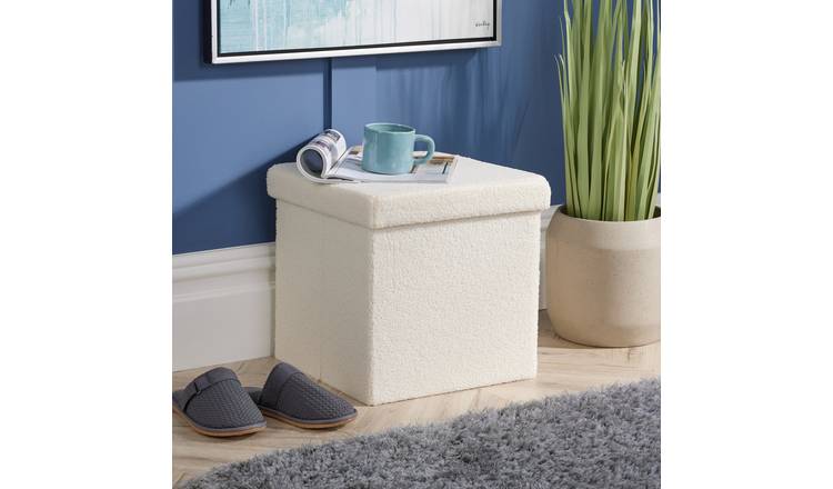 Home Source Teddy Boucle Square Folding Storage Ottoman - Cream