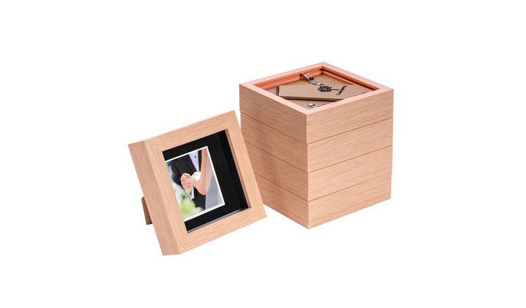 Nicola Spring 3D Box Photo Frames - 4 x 4" with Mount - Set of 5 - Light Wood