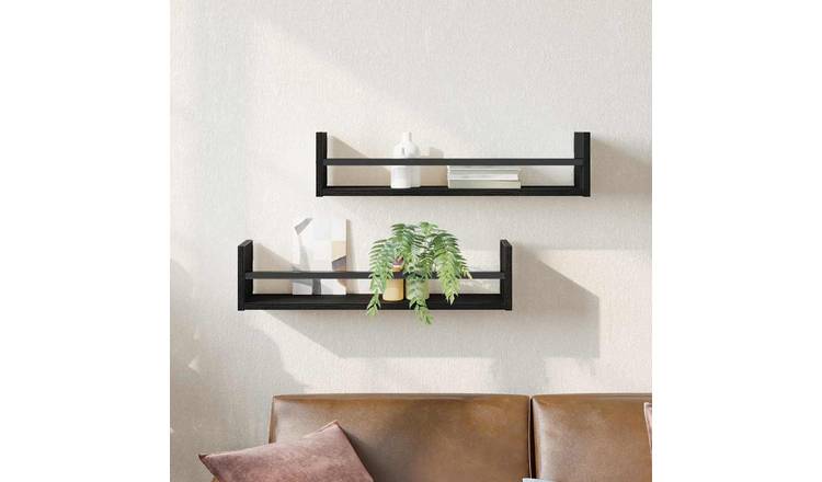 Walplus Pack of 2 Wall Shelf - Dark Oak - 60 x 16 x 14 cm