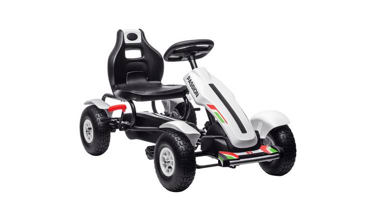 HOMCOM Adjustable Seat Inflatable Tyres Kids Pedal Go Kart - White
