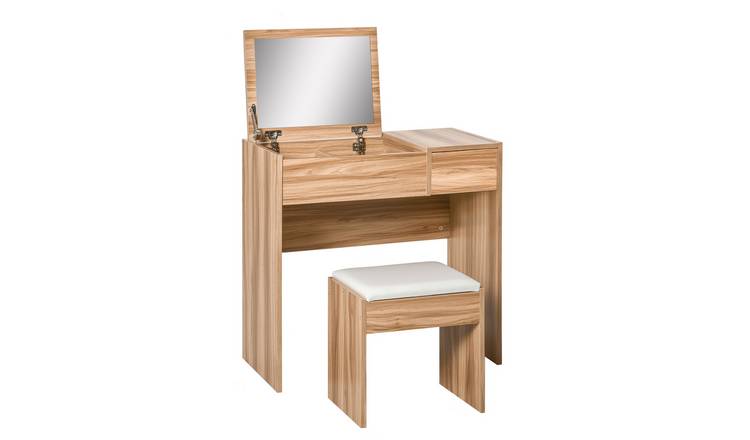 HOMCOM Dressing Table Set with Flip up Mirror and Cushioned Stool - Natural
