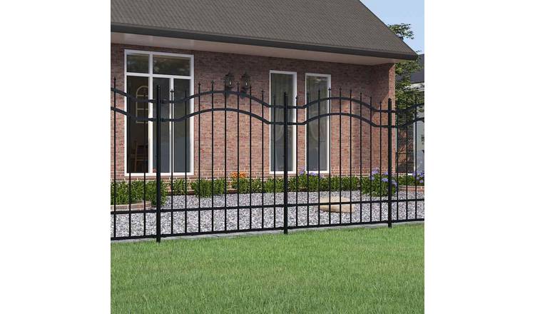 Walplus Steel Garden Fence "Woerden" with Spear Top - Black - 239 x 165 cm