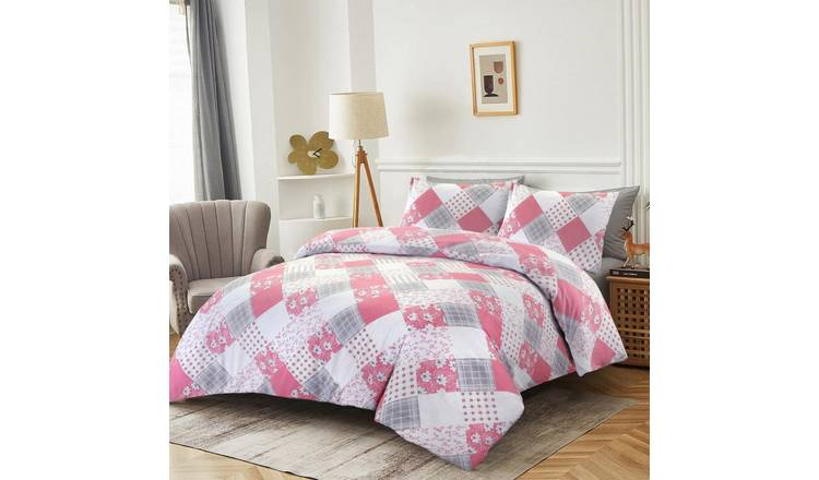 HomeSpace Direct Eloise Patchwork Pink Duvet Cover Set - Super King