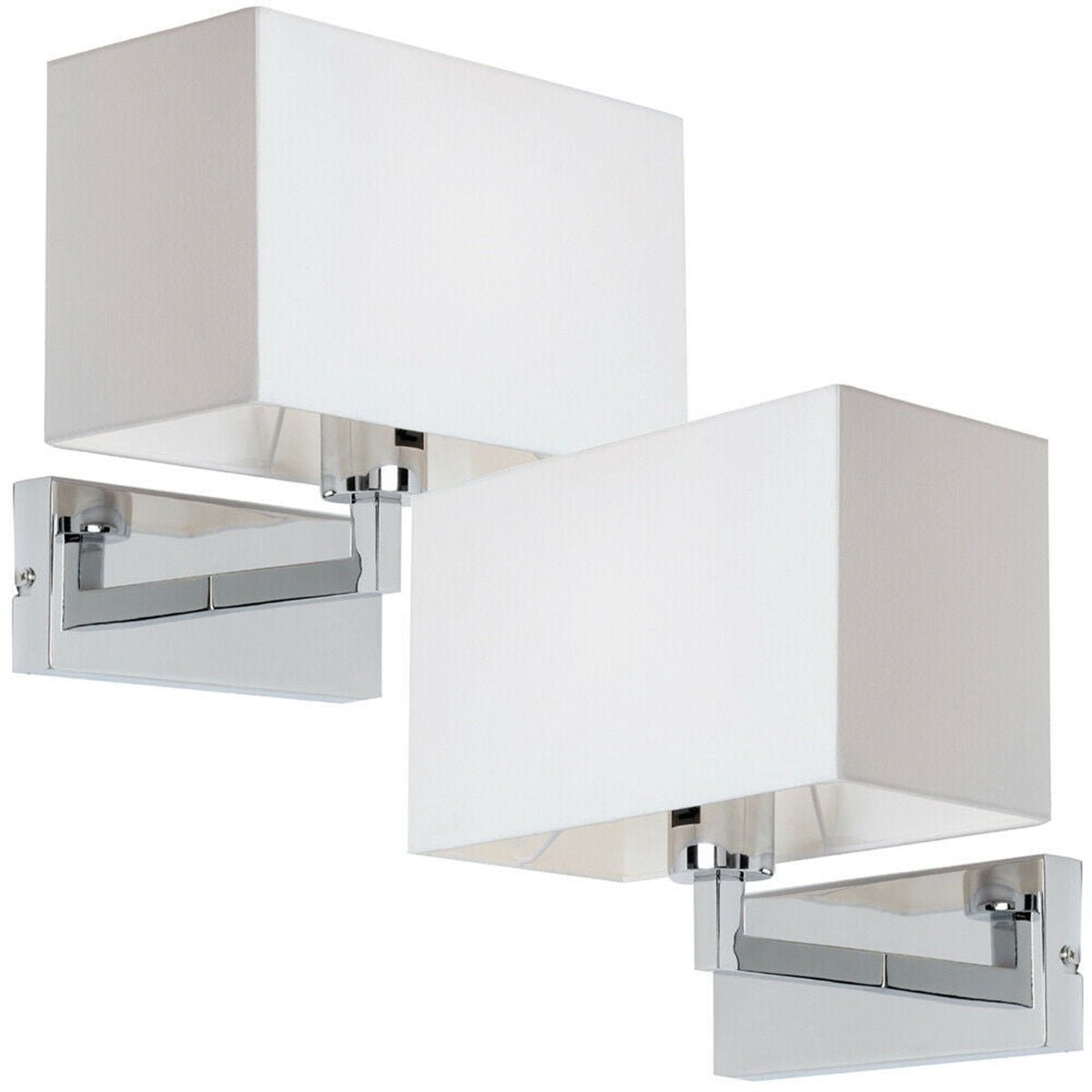 Loops Direct Pack of 2 Steel and Fabric Wall Light - Chrome and White - Image 1