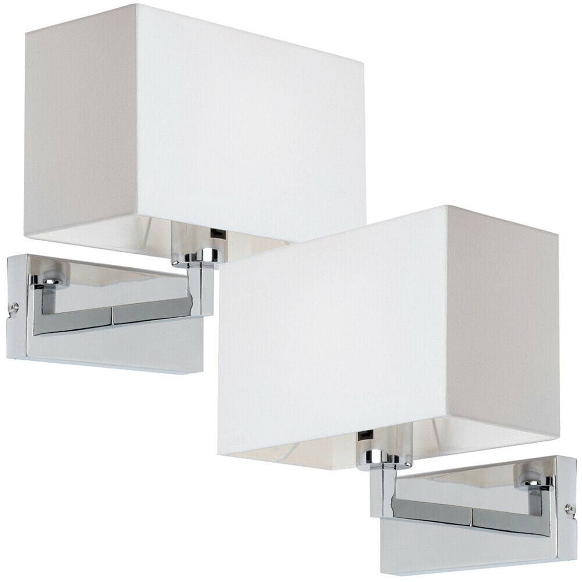 Loops Direct Pack of 2 Steel and Fabric Wall Light - Chrome and White - Image 1