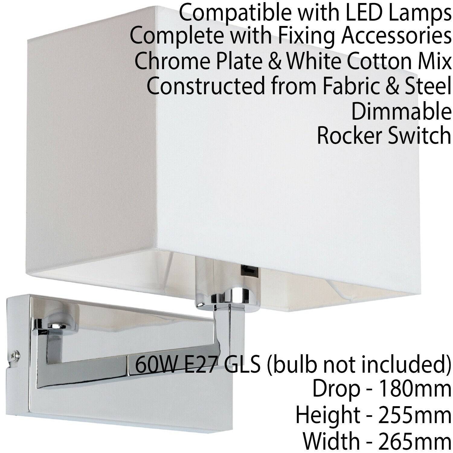 Loops Direct Pack of 2 Steel and Fabric Wall Light - Chrome and White - Image 2
