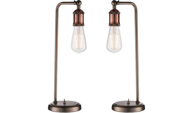 Loops Direct Pack of 2 Steel Industrial Table Lamp - Aged Copper Pewter