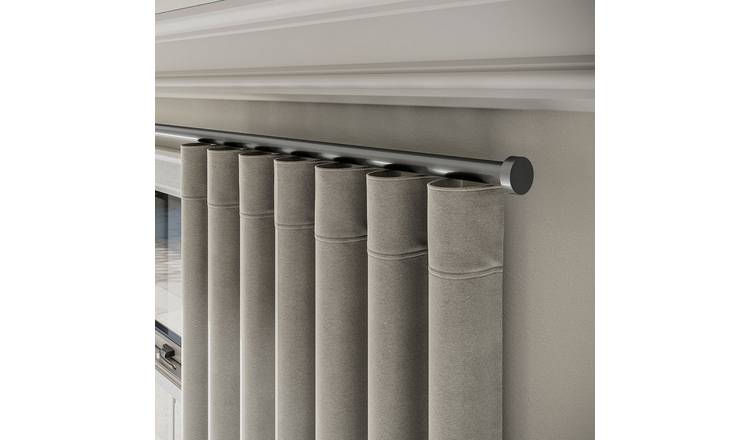 New Edge Blinds 28mm Silver Styleline Gliding Curtain Pole with Stud End - 220cm
