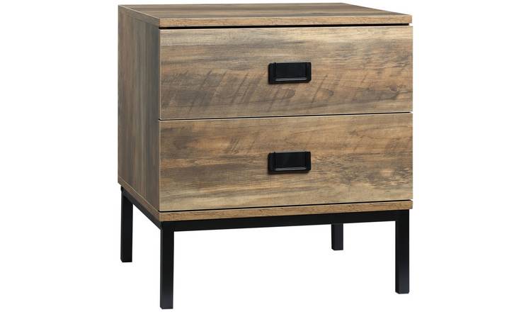 HOMCOM 2 Drawers Metal Frame Retro Bedside Table - Coffee