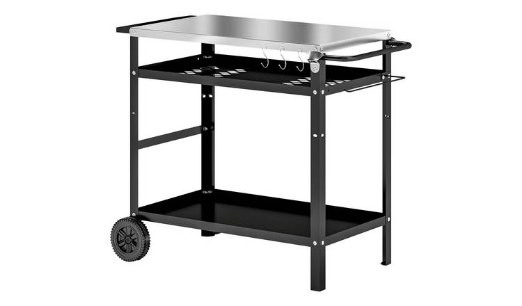 Outsunny Adjustable Shelf Barbecue Trolley with Stainless Steel Top - Black