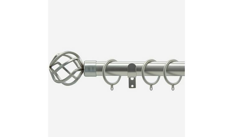 New Edge Blinds Brushed Steel 28mm Cage Fixed Metal Curtain Pole - 250cm
