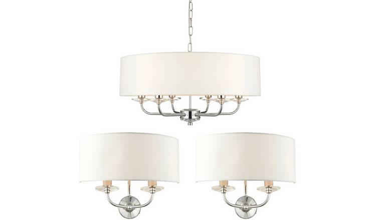 Loops Direct Steel Crystal Pendant and Twin Wall Lights - Nickel