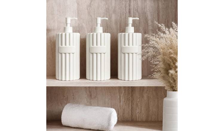 OHS 3 Pack Ribbed Soap Dispenser Bottles - Cream