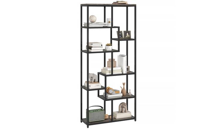HOMCOM 7 Tier Industrial Storage Bookcase Book Shelf - Grey and Black